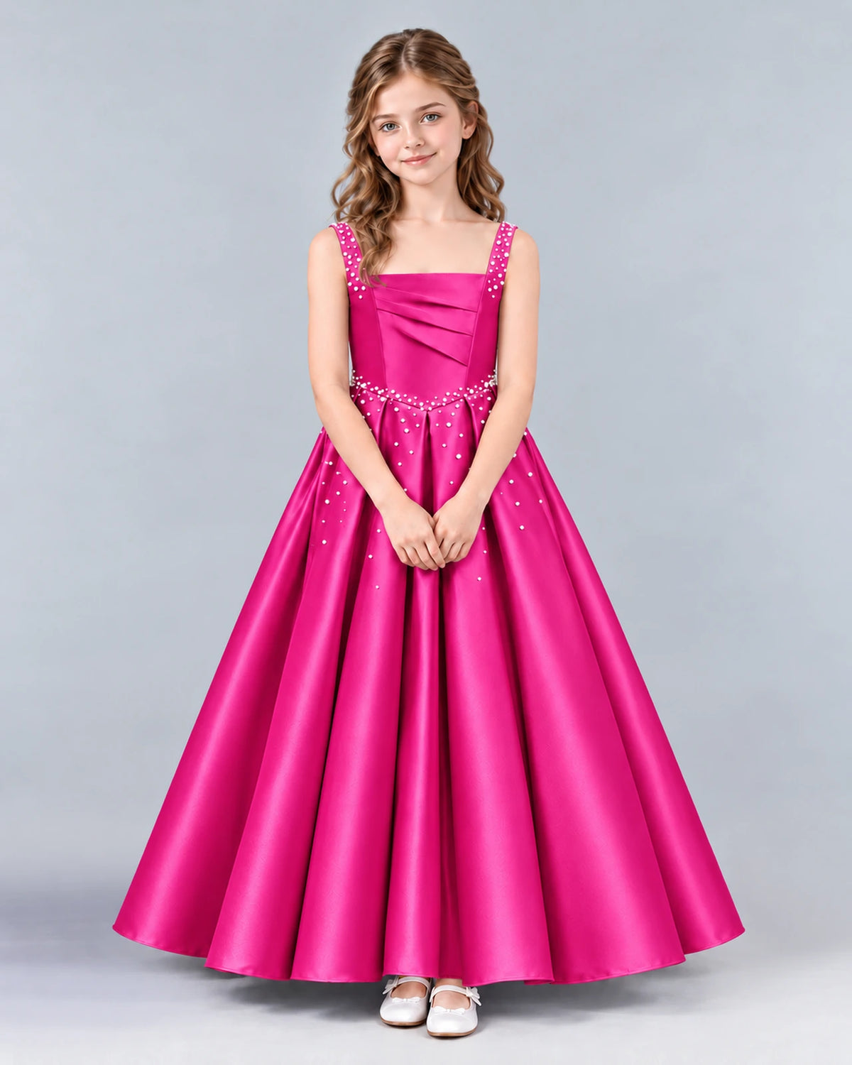 Hot Pink Ball Gown Girls Formal Dress Front