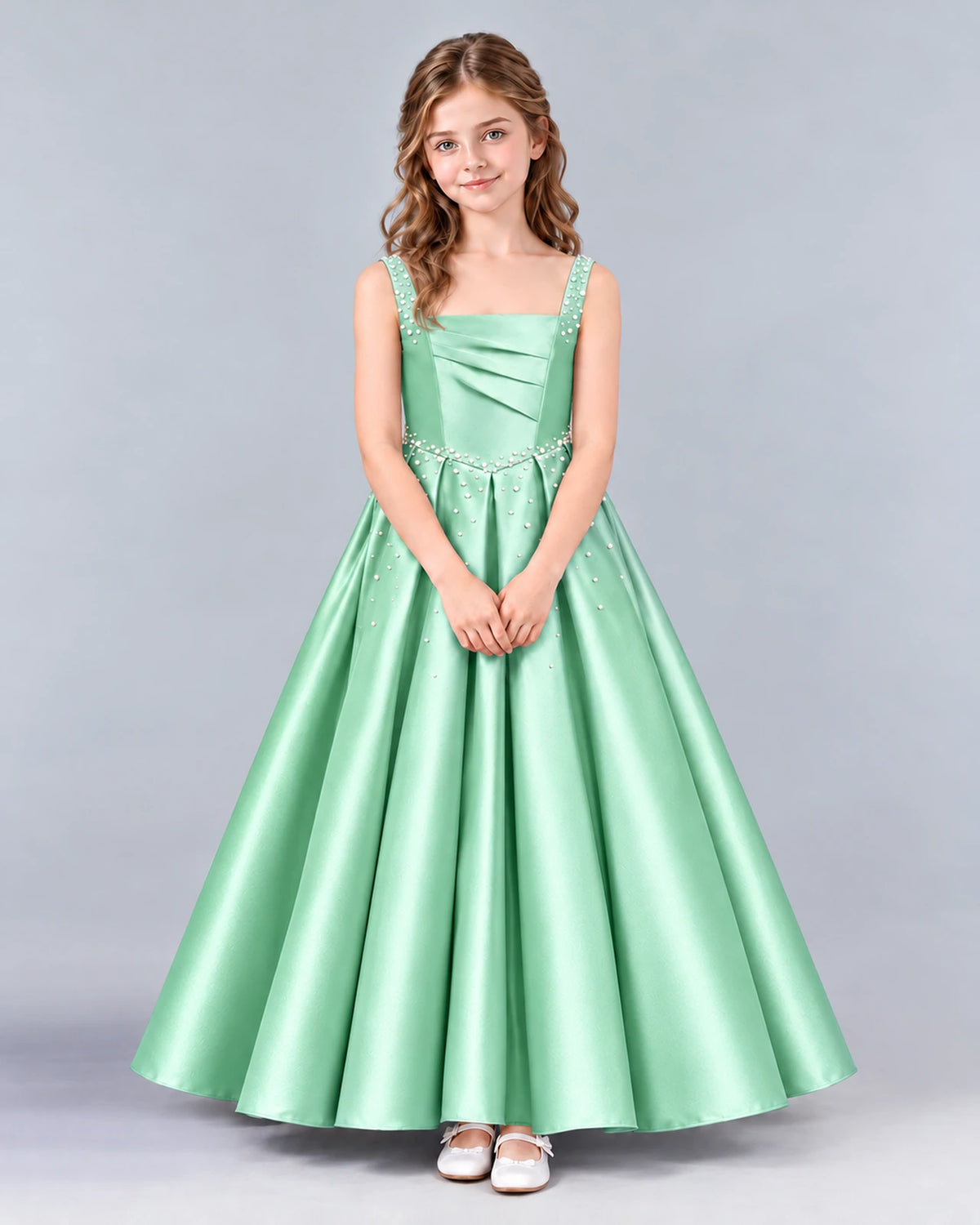 Mint Green Ball Gown Girls Formal Dress Front