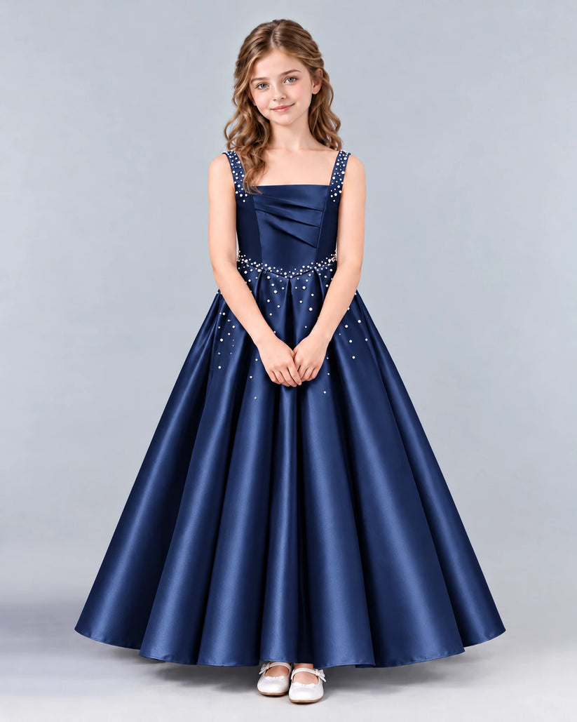 Navy Blue Ball Gown Girls Formal Dress Front