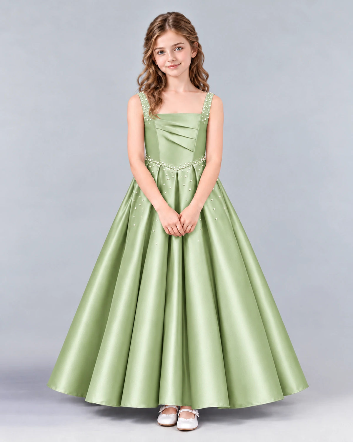 Sage Green Ball Gown Girls Formal Dress Front