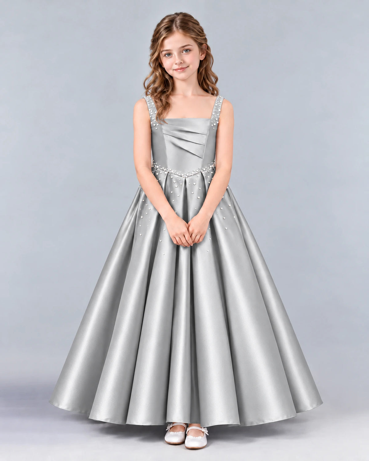 Silver Ball Gown Girls Formal Dress Front