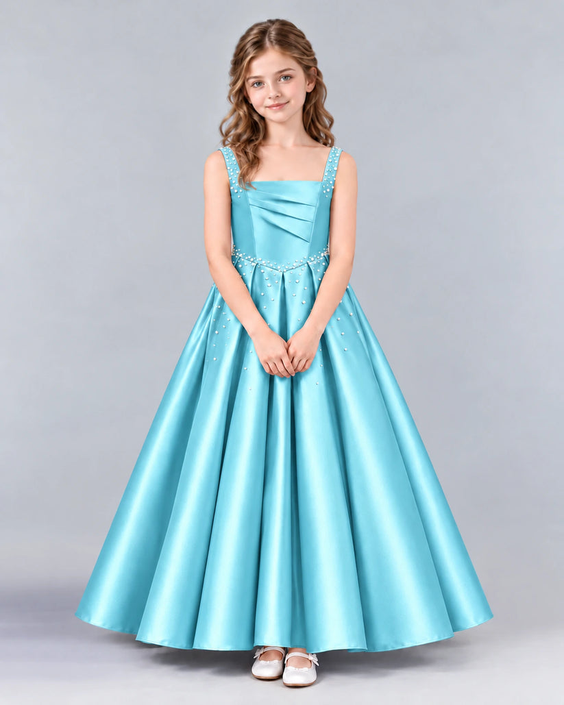 Sky Blue Ball Gown Girls Formal Dress Front