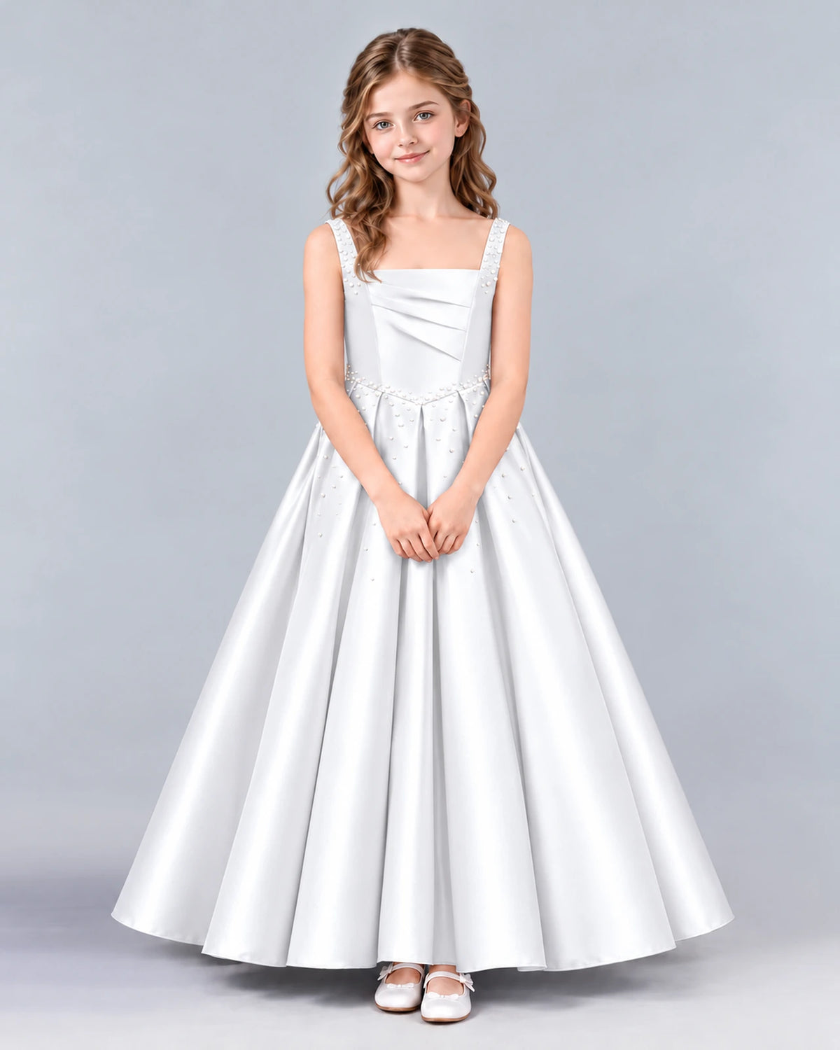 White Ball Gown Girls Formal Dress Front