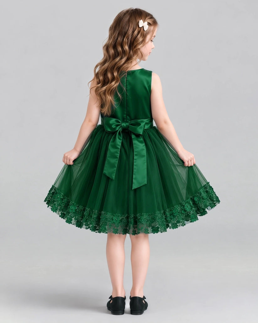 Dark Green A-line Girls Formal Dresses Back