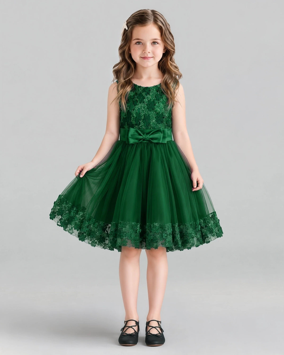 Dark Green A-line Girls Formal Dresses Front