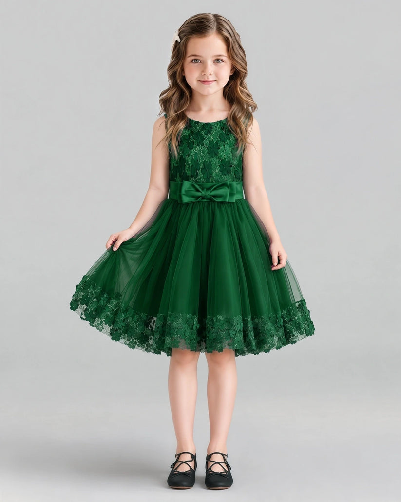 Dark Green A-line Girls Formal Dresses Front