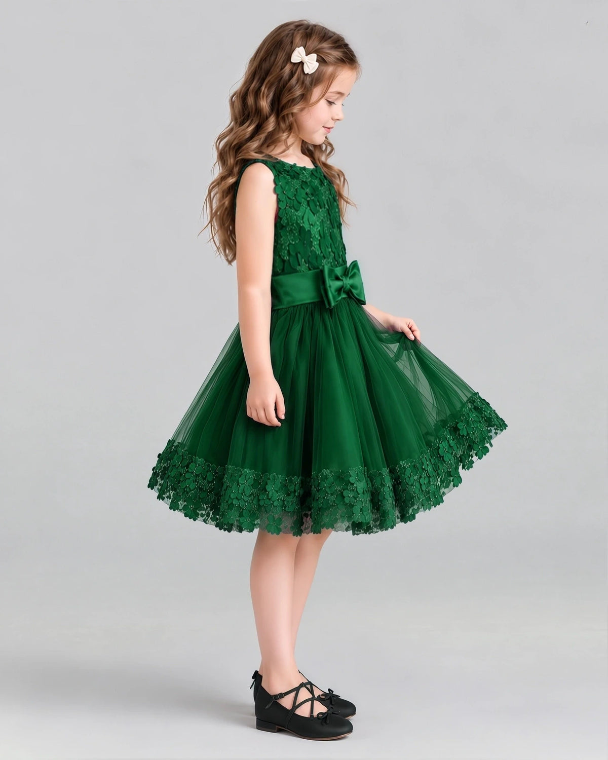Dark Green A-line Girls Formal Dresses Side
