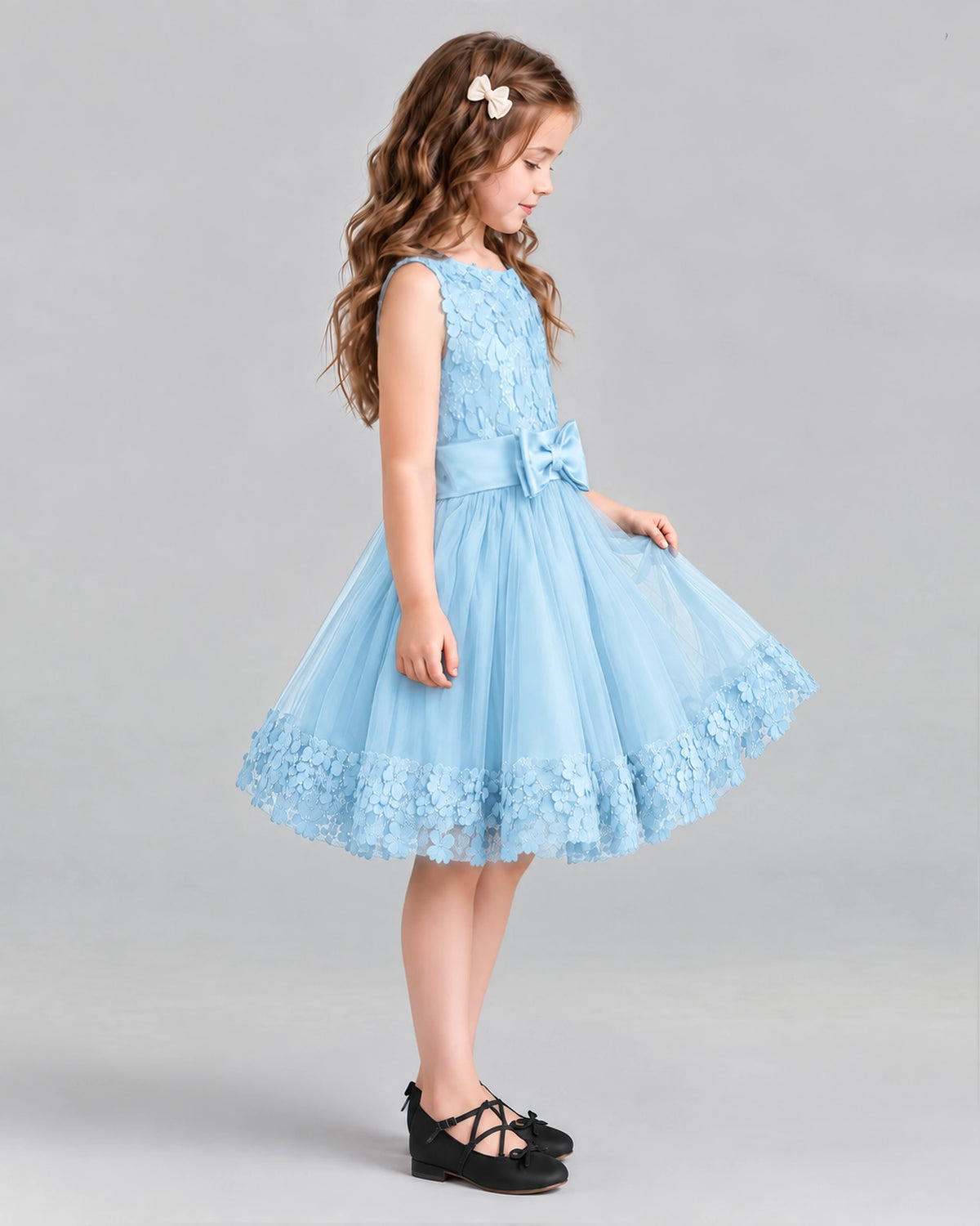 Baby Blue A-line Girls Formal Dresses Side