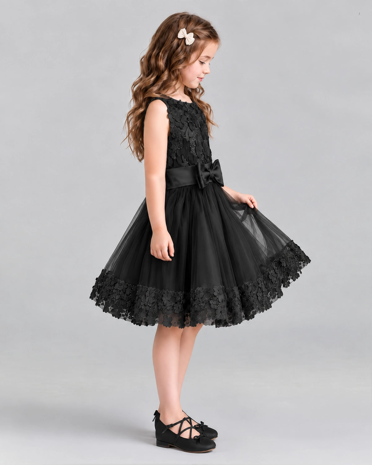 Black A-line Girls Formal Dresses Side
