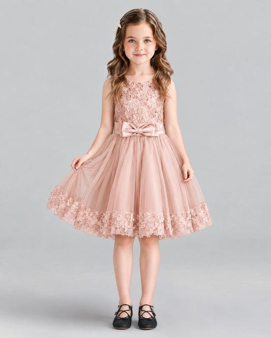 Blush Pink A-line Girls Formal Dresses Front