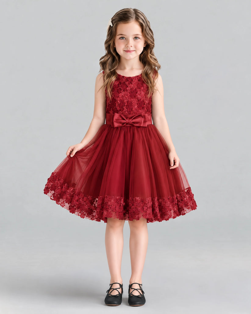 Burgundy A-line Girls Formal Dresses Front