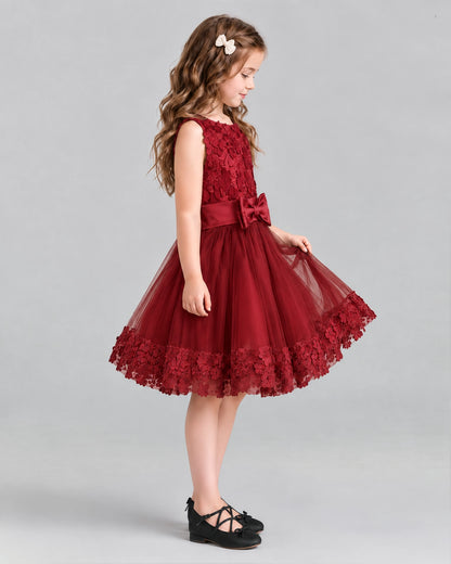 Burgundy A-line Girls Formal Dresses Side