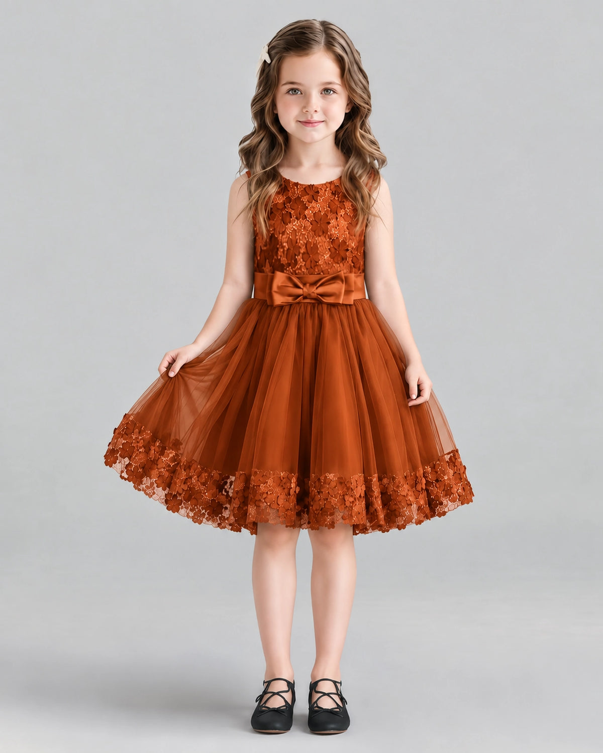 Burnt Orange A-line Girls Formal Dresses Front