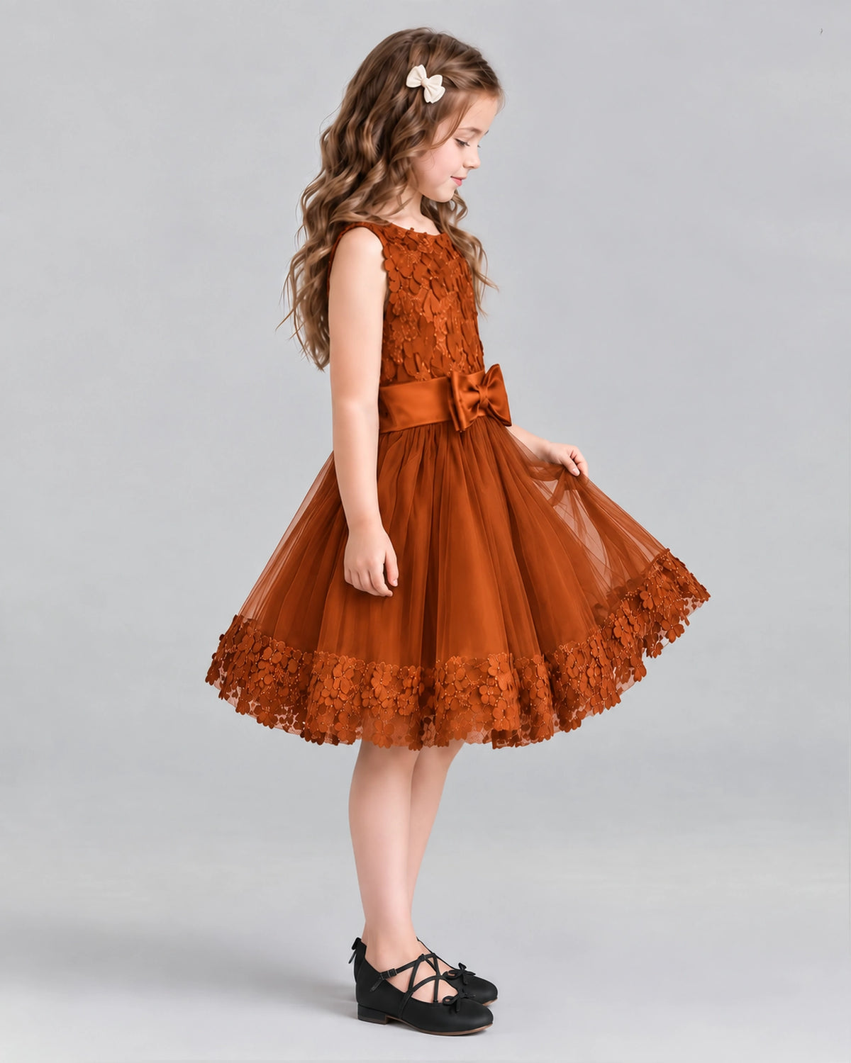 Burnt Orange A-line Girls Formal Dresses Side