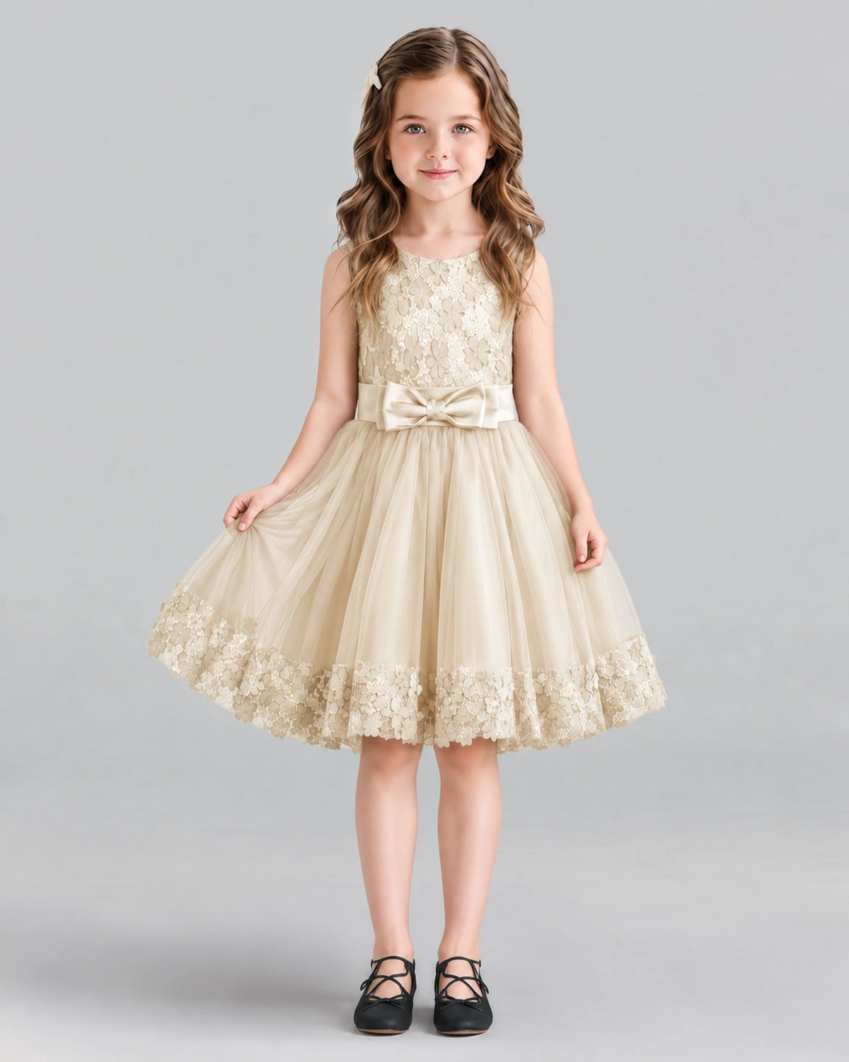Champagne A-line Girls Formal Dresses Front
