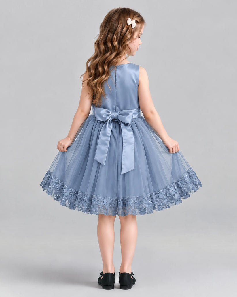 Dusty Blue A-line Girls Formal Dresses Back