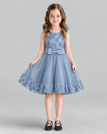 Dusty Blue A-line Girls Formal Dresses Front