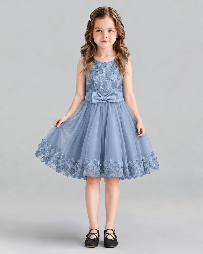 Dusty Blue A-line Girls Formal Dresses Front