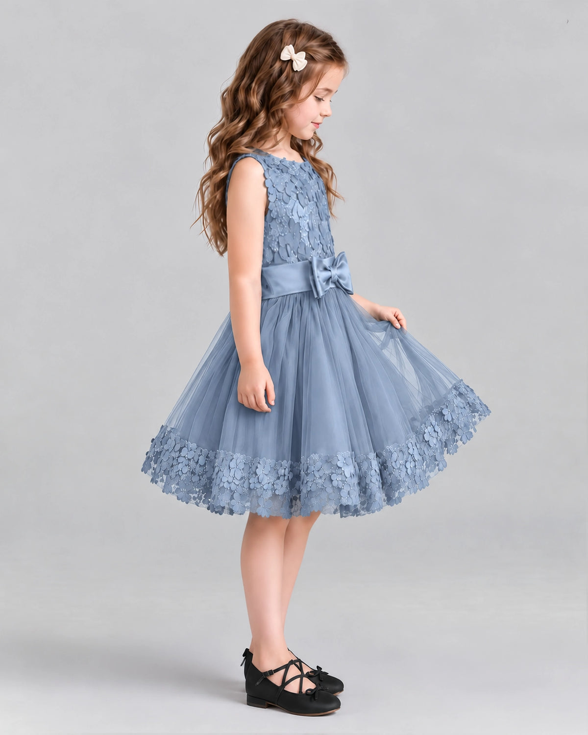 Dusty Blue A-line Girls Formal Dresses Side