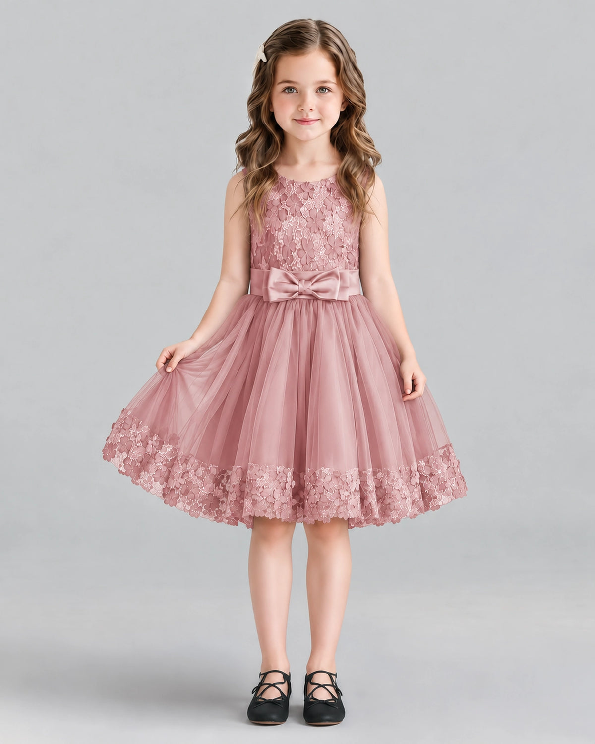 Blush Pink A-line Girls Formal Dresses Front
