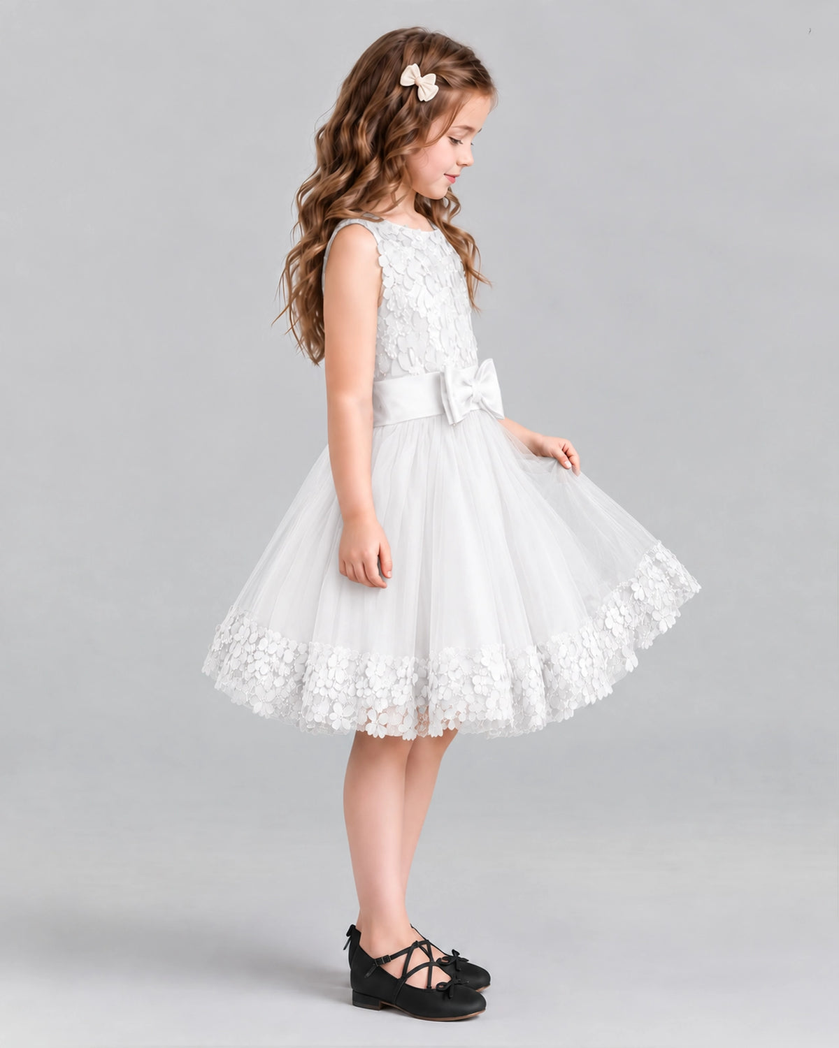 Ivory A-line Girls Formal Dresses Side