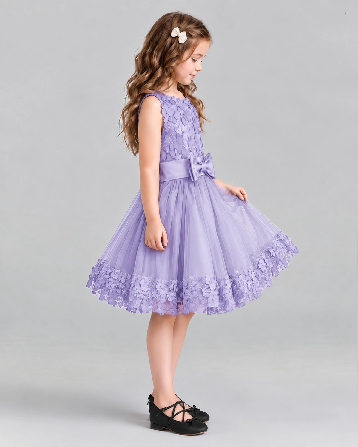 Lavender A-line Girls Formal Dresses Side