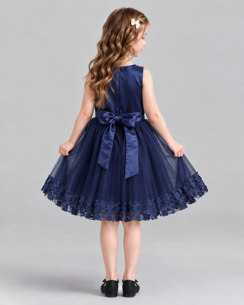 Navy Blue A-line Girls Formal Dresses Back