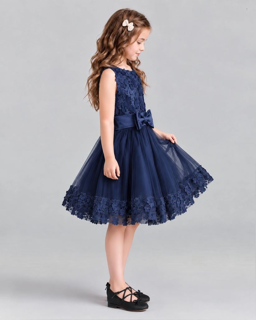 Navy Blue A-line Girls Formal Dresses Side