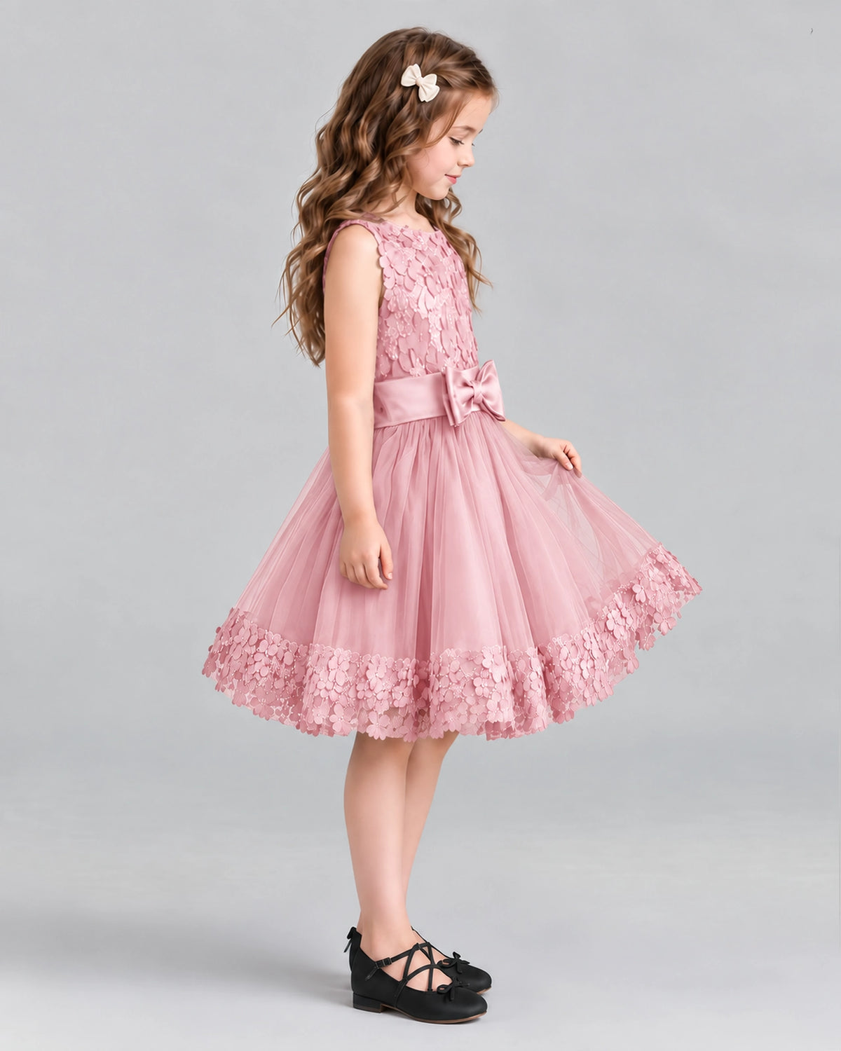 Pink A-line Girls Formal Dresses Side