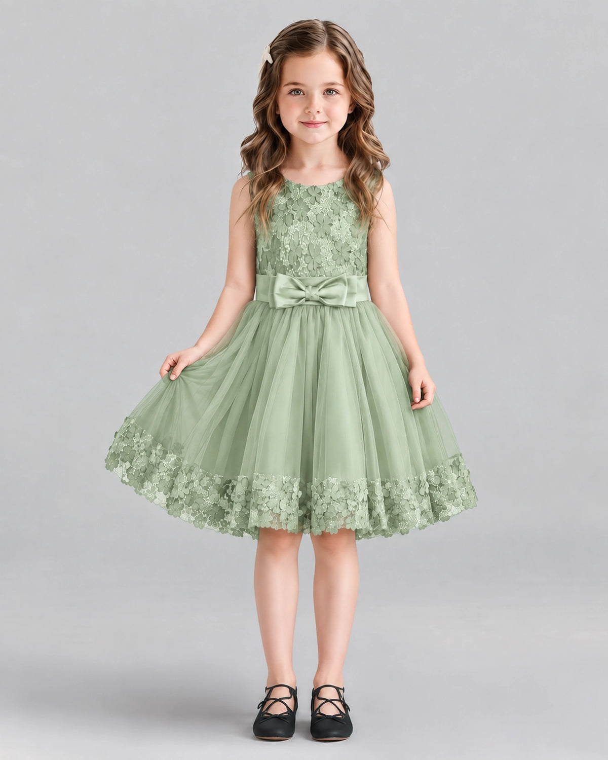 Sage Green A-line Girls Formal Dresses Front