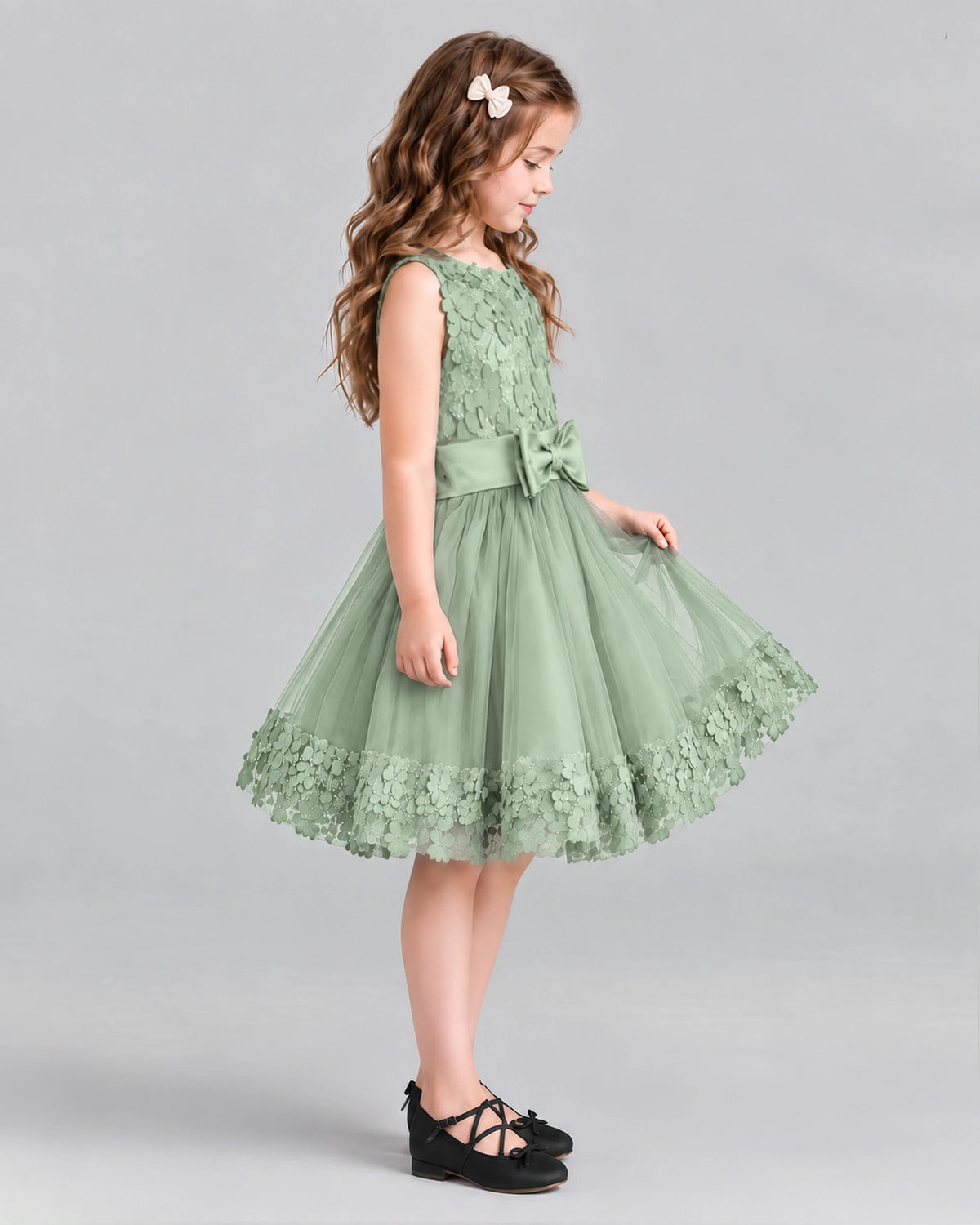 Sage Green A-line Girls Formal Dresses Side