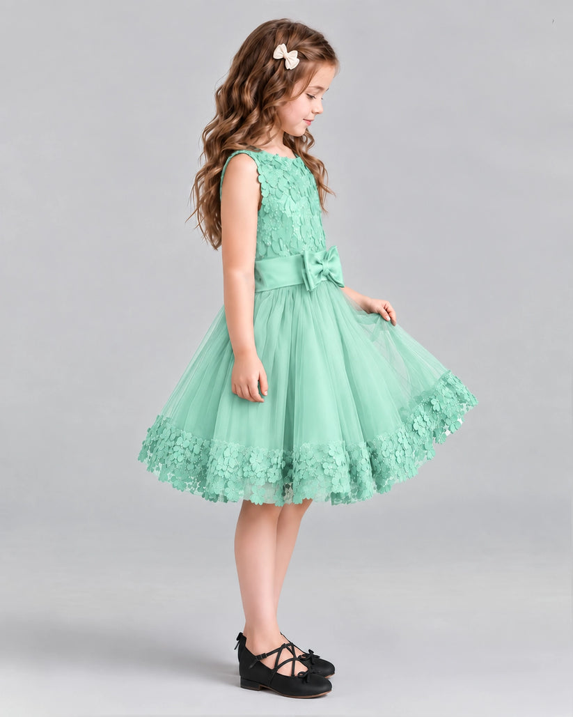 Turquoise A-line Girls Formal Dresses Side