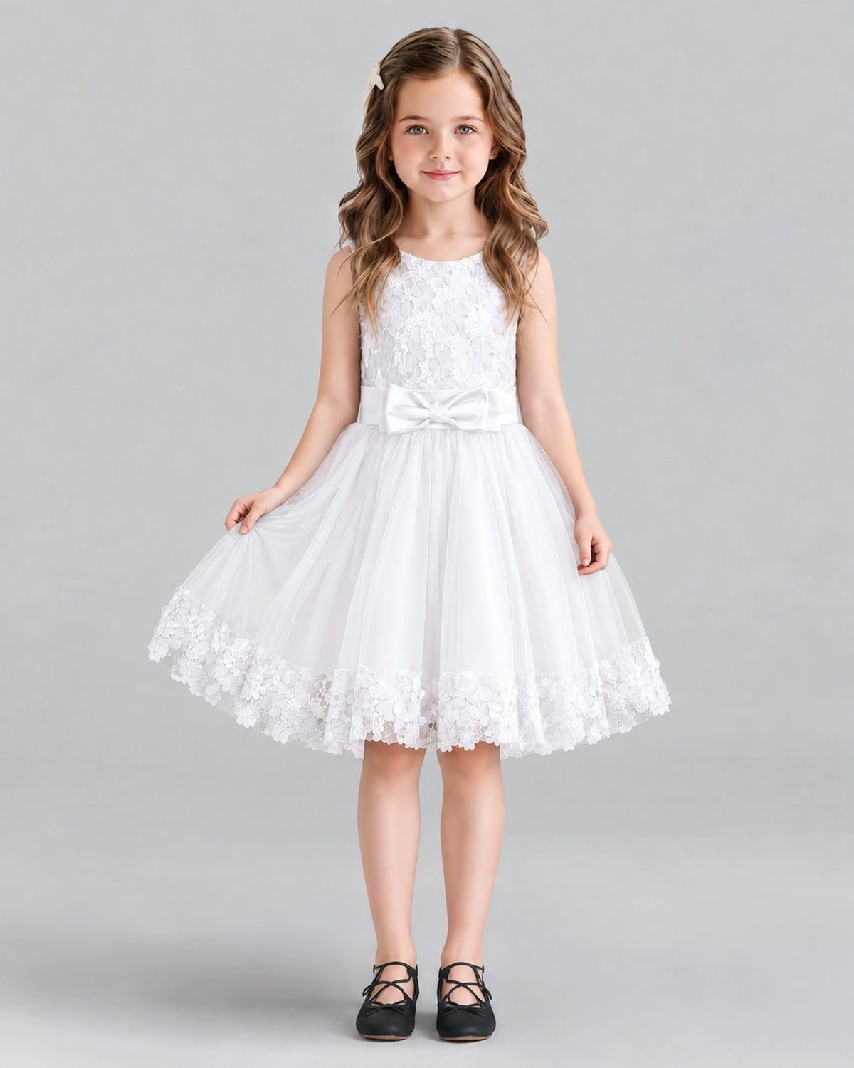 White A-line Girls Formal Dresses Front