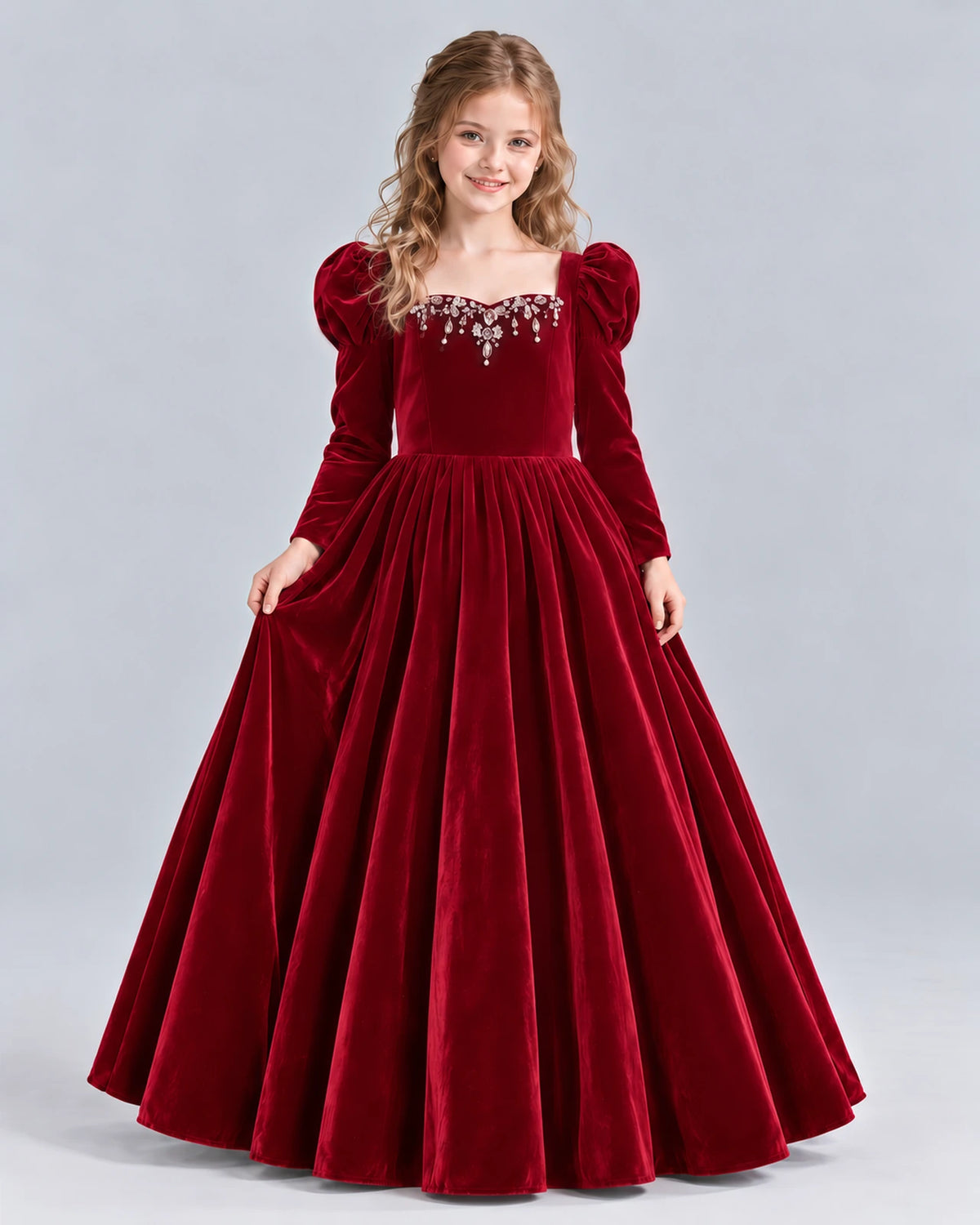 Burgundy Ball Gown Girls Formal Dress Front
