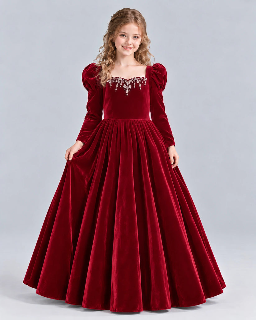 Burgundy Ball Gown Girls Formal Dress Front