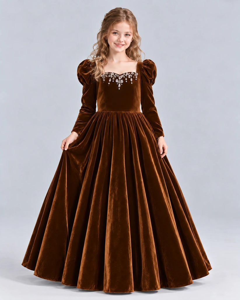 Chocolate Ball Gown Girls Formal Dress Front