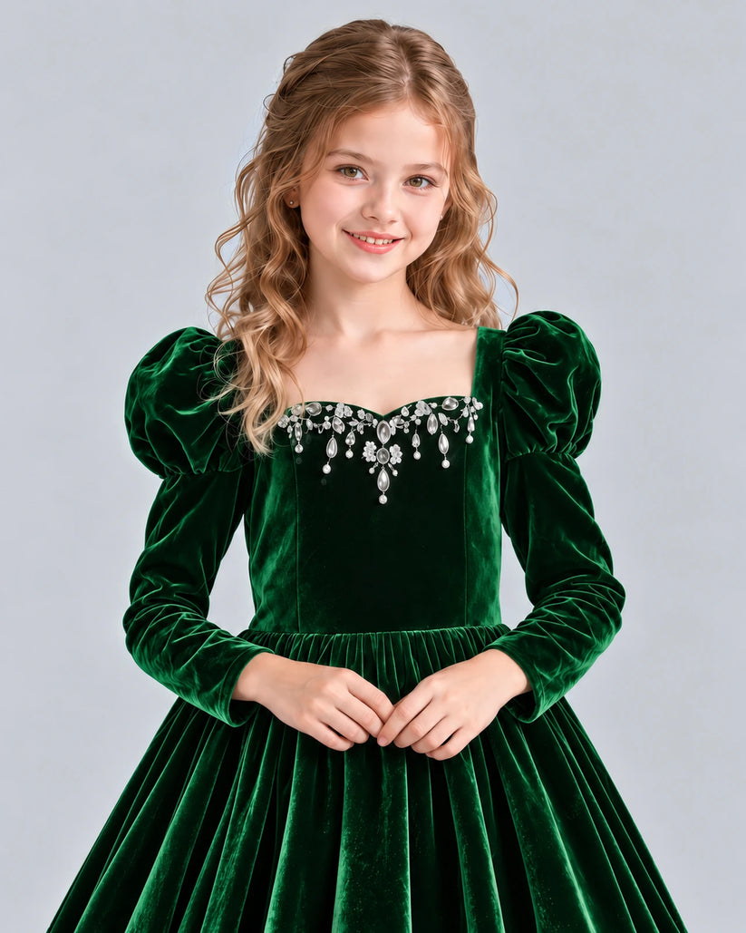 Dark Green Ball Gown Girls Formal Dress Detail [Shared]