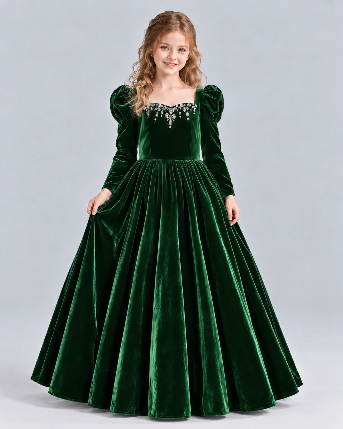 Dark Green Ball Gown Girls Formal Dress Front