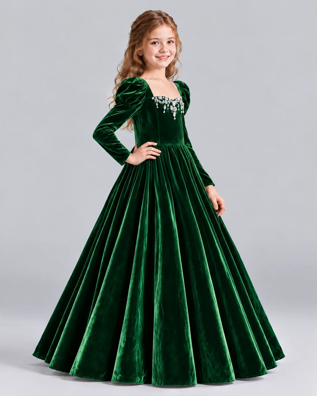 Dark Green Ball Gown Girls Formal Dress Side [Shared]