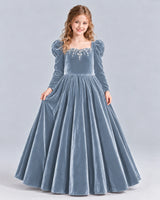 Dusty Blue Ball Gown Girls Formal Dress Front