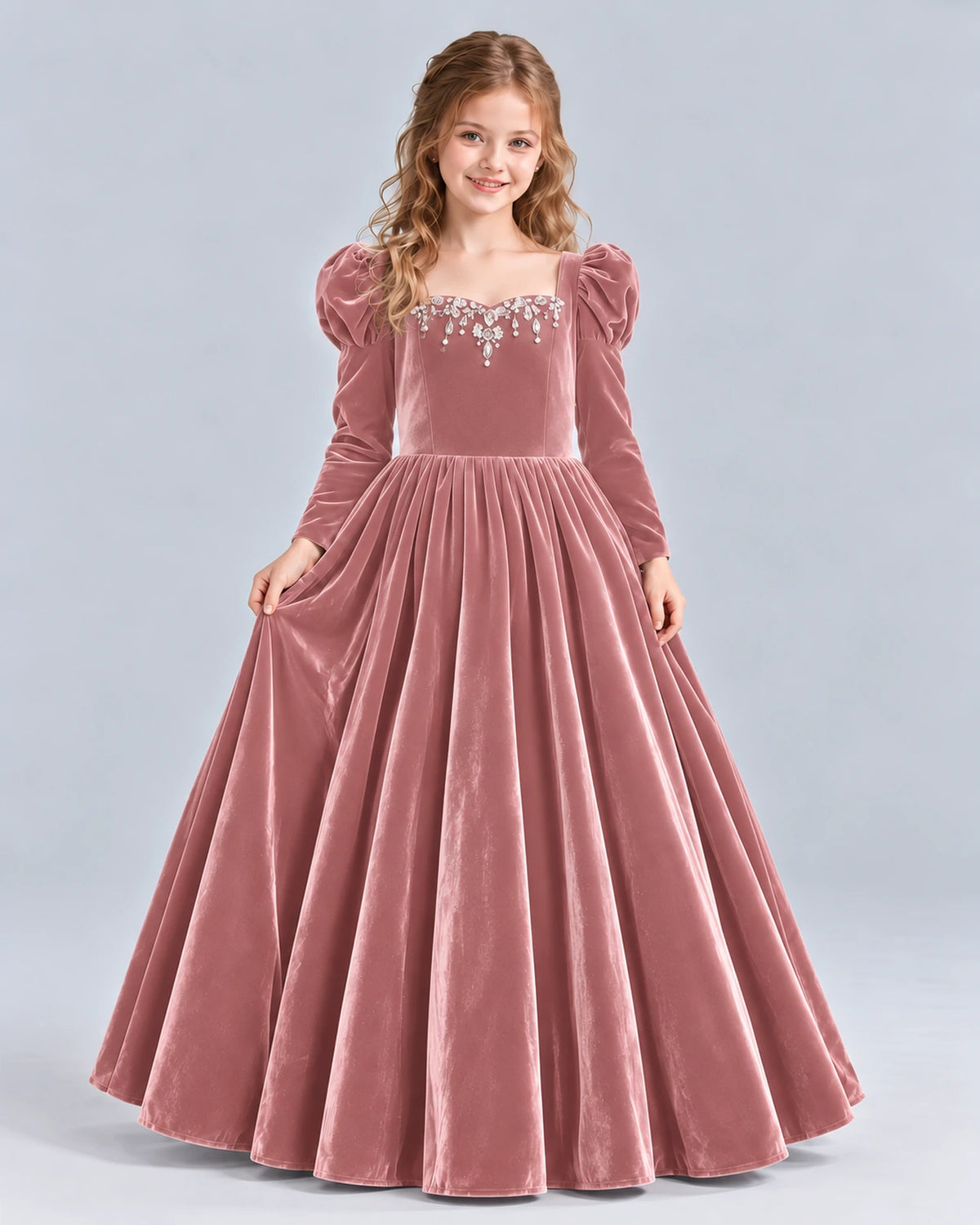 Dusty Rose Ball Gown Girls Formal Dress Front