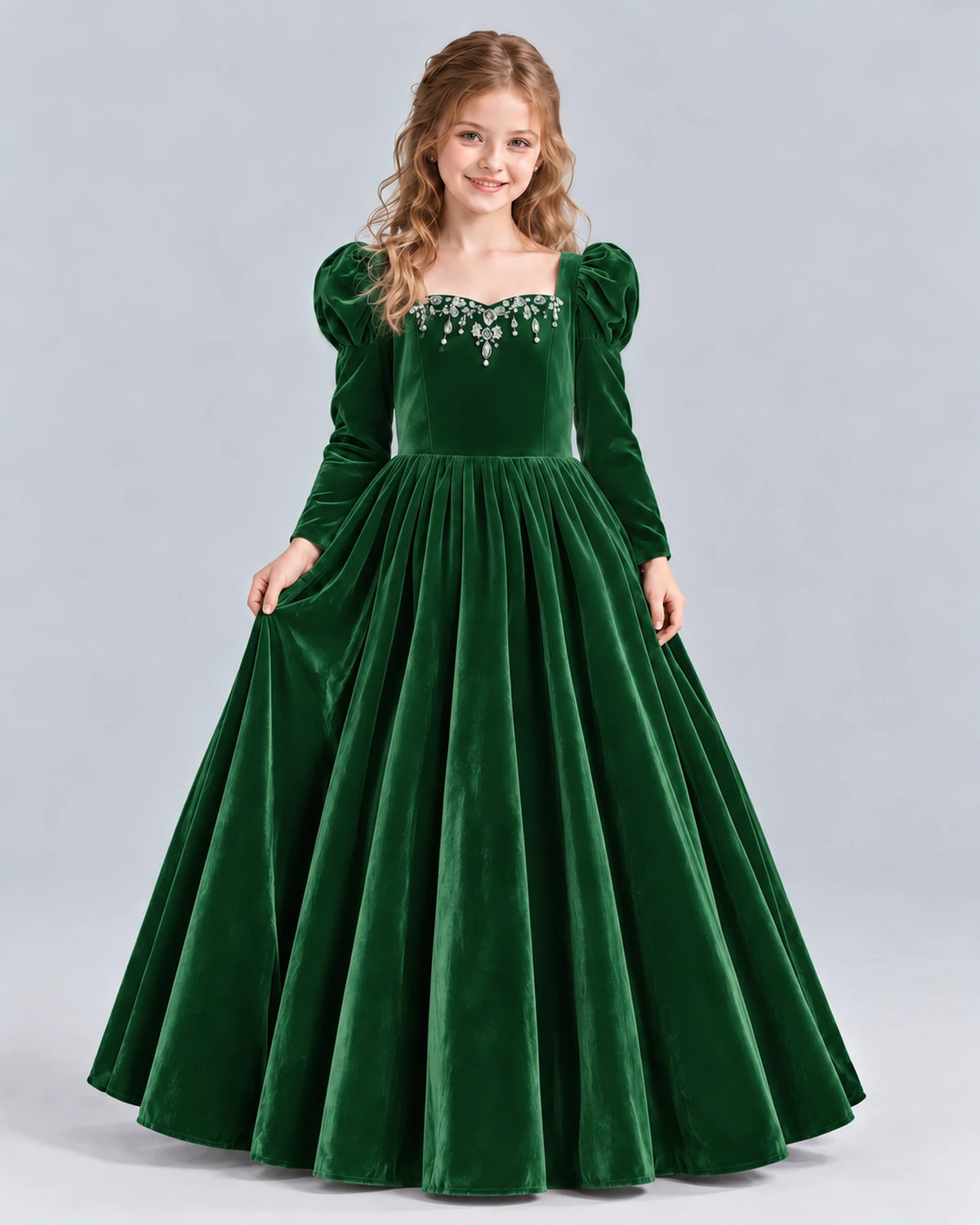 Emerald Green Ball Gown Girls Formal Dress Front