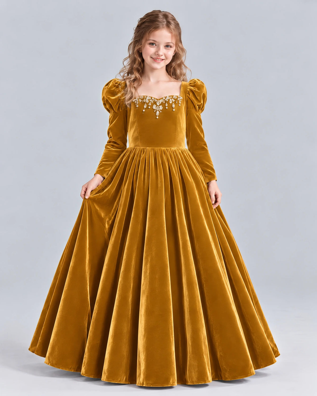 Gold Ball Gown Girls Formal Dress Front