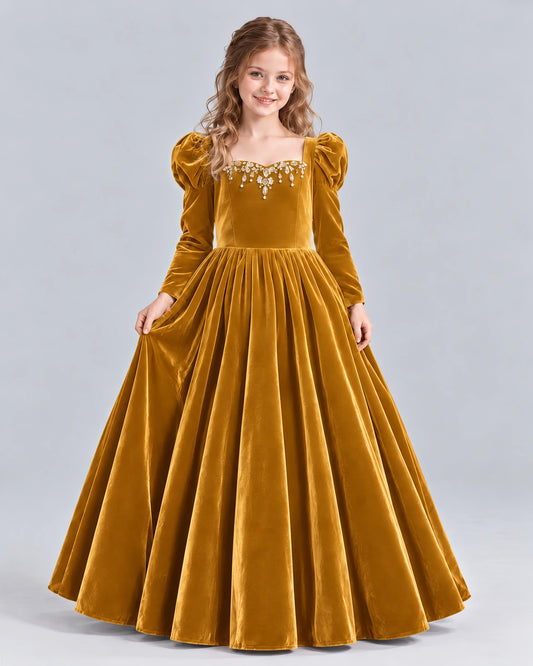 Gold Ball Gown Girls Formal Dress Front