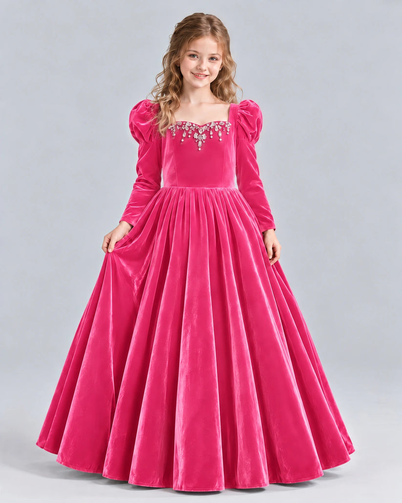 Hot Pink Ball Gown Girls Formal Dress Front