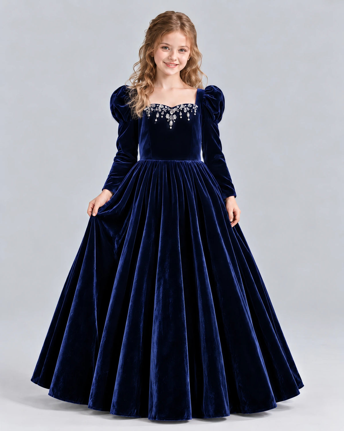 Navy Blue Ball Gown Girls Formal Dress Front