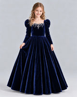 Navy Blue Ball Gown Girls Formal Dress Front