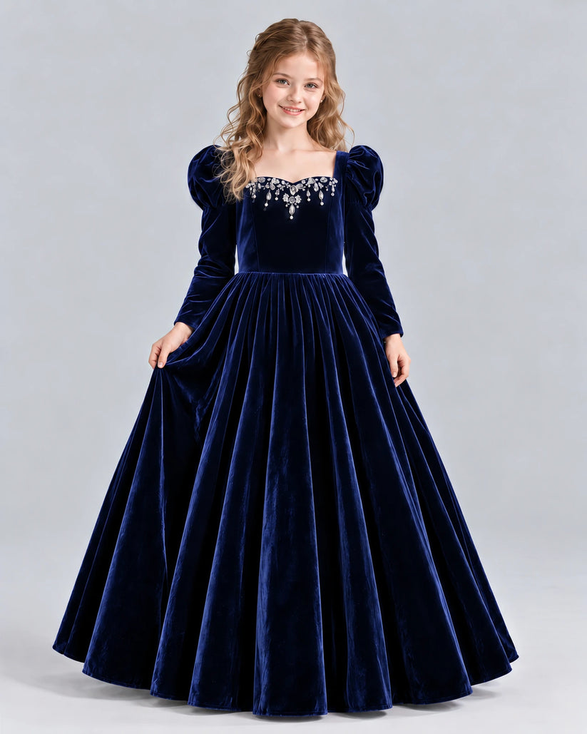Navy Blue Ball Gown Girls Formal Dress Front