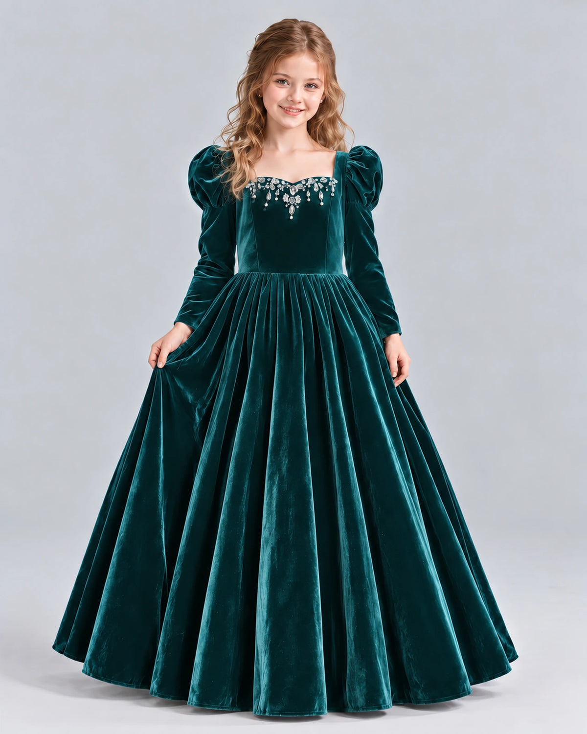 Peacock Ball Gown Girls Formal Dress Front