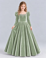 Sage Green Ball Gown Girls Formal Dress Front